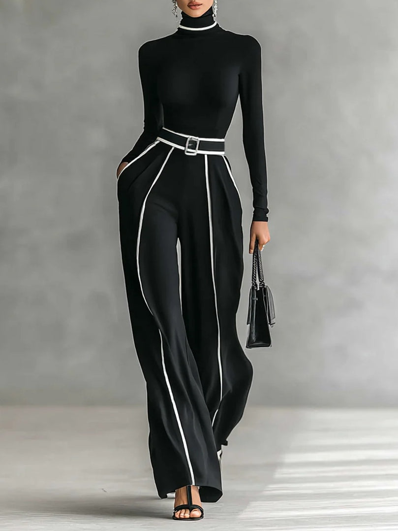Velissia – Contrast trim – Belted jumpsuit