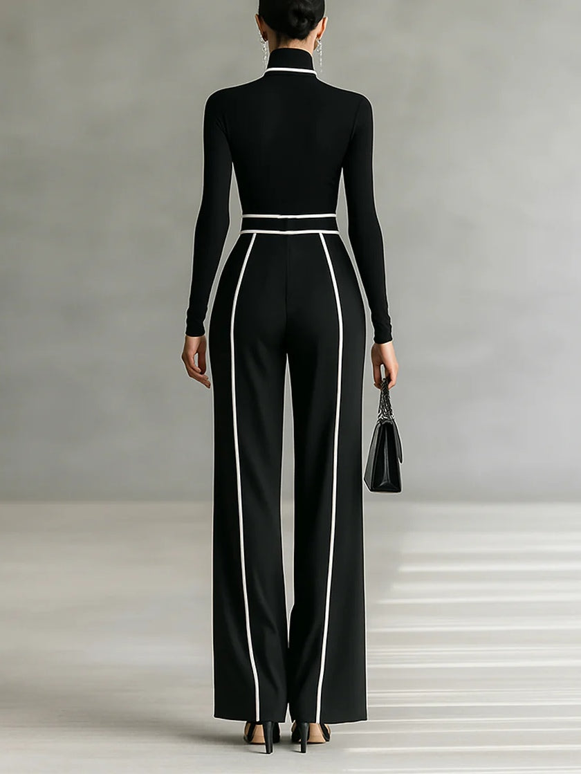 Velissia – Contrast trim – Belted jumpsuit