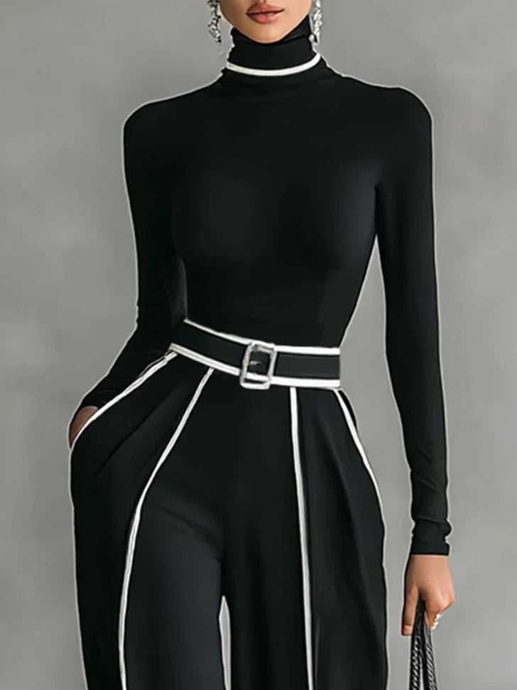 Velissia – Contrast trim – Belted jumpsuit