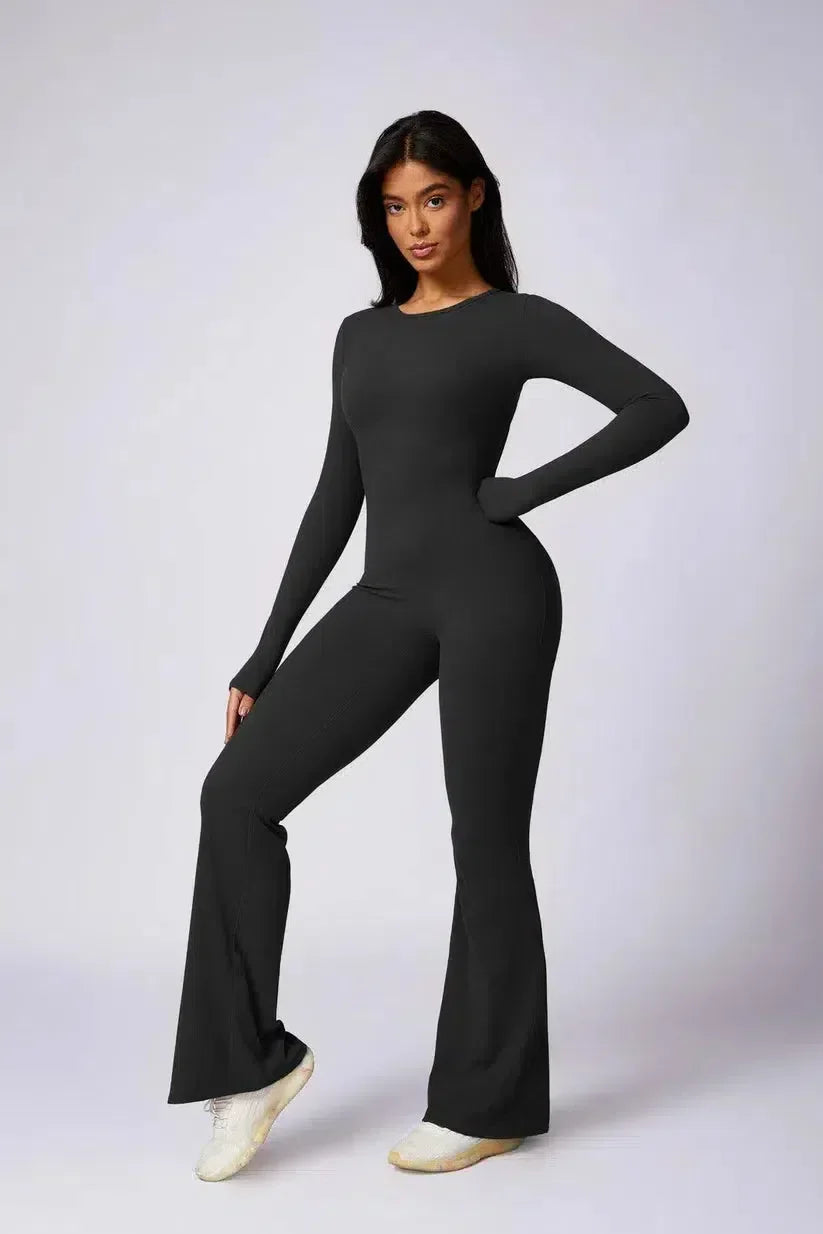 Zorina – Round neckline – Seamless gym jumpsuit-10174778868039-Ivory Ombre