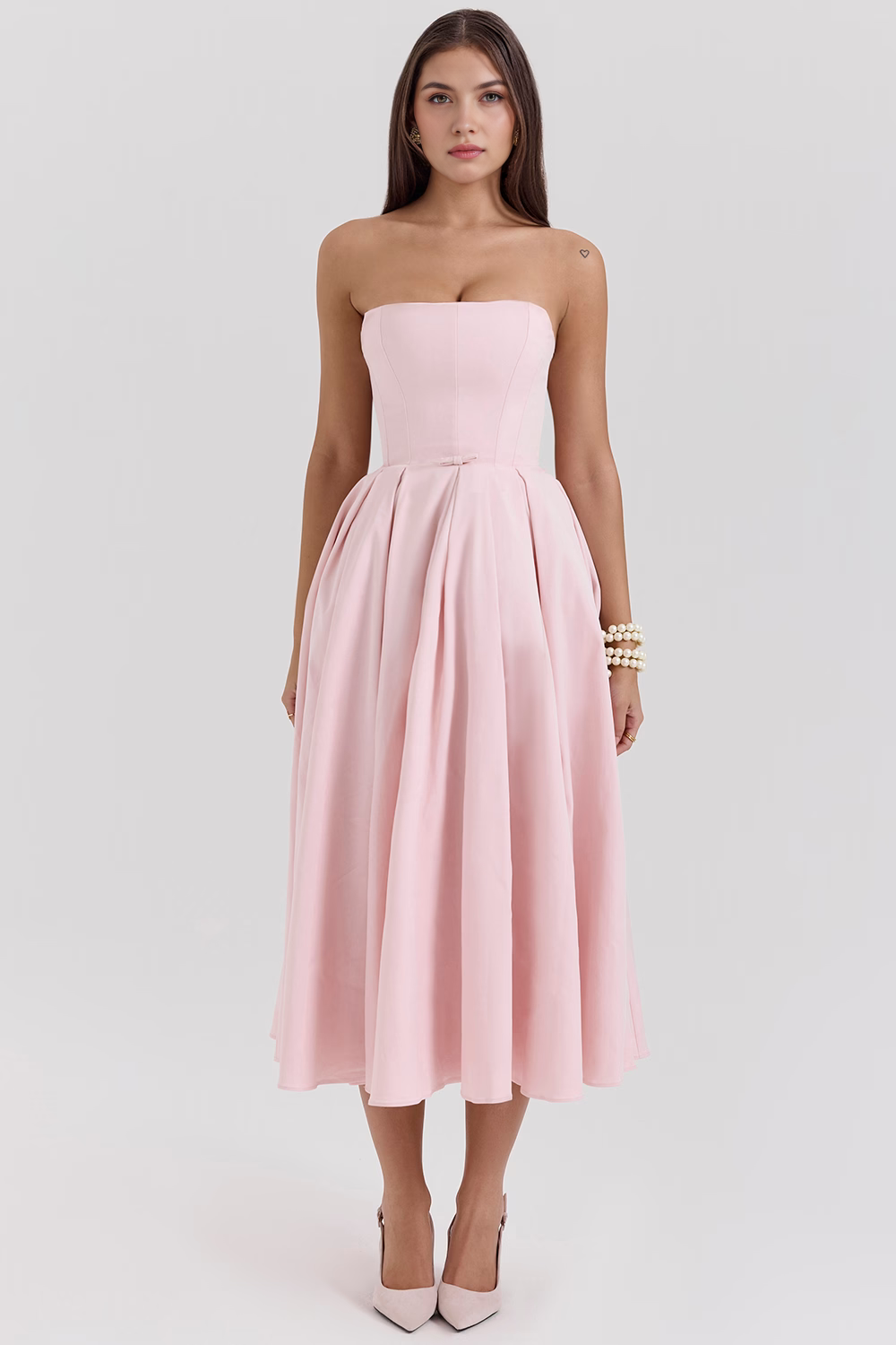 Marivelle – Strapless pleated – Midi dress