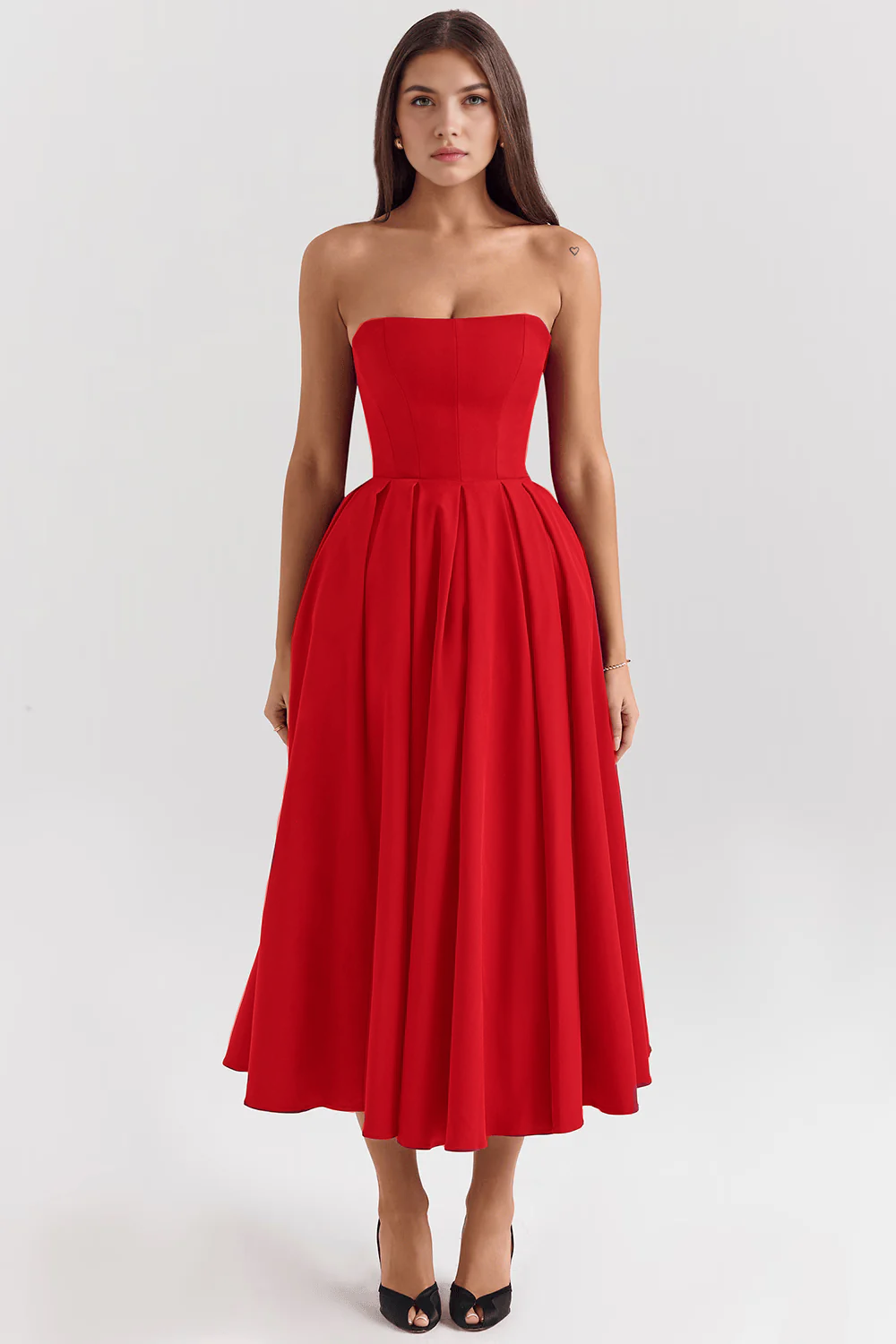Marivelle – Strapless pleated – Midi dress