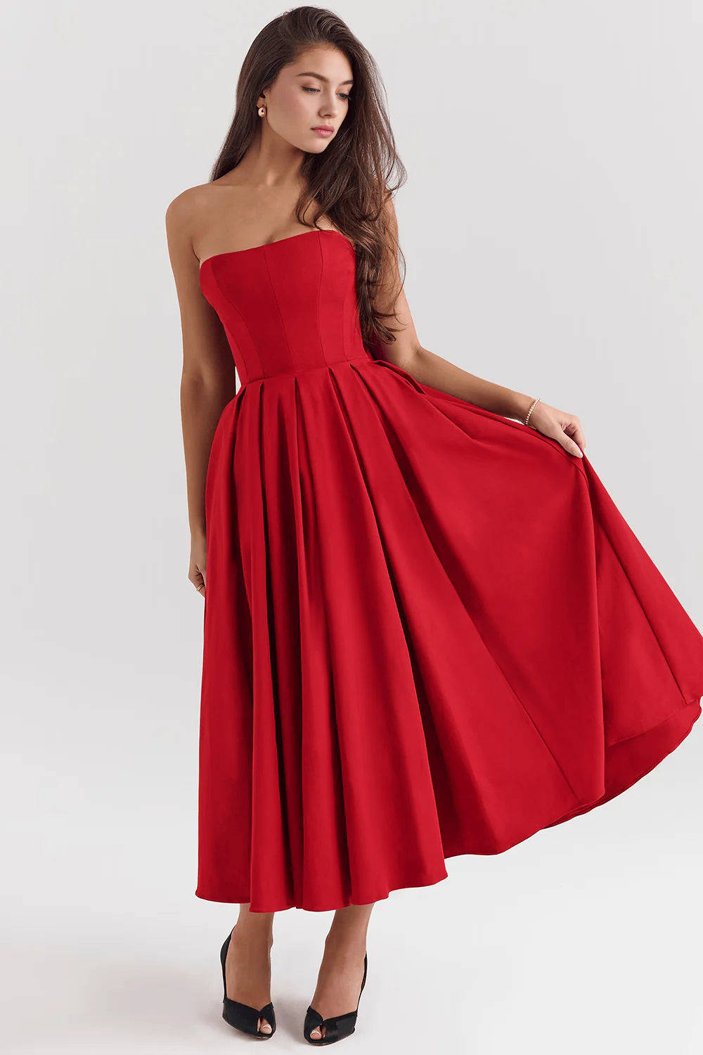 Marivelle – Strapless pleated – Midi dress