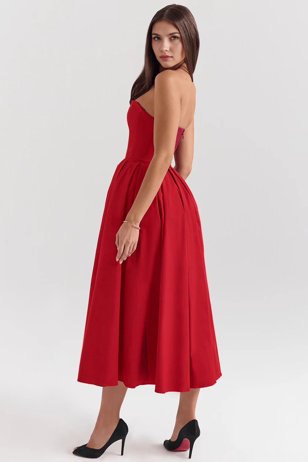 Marivelle – Strapless pleated – Midi dress